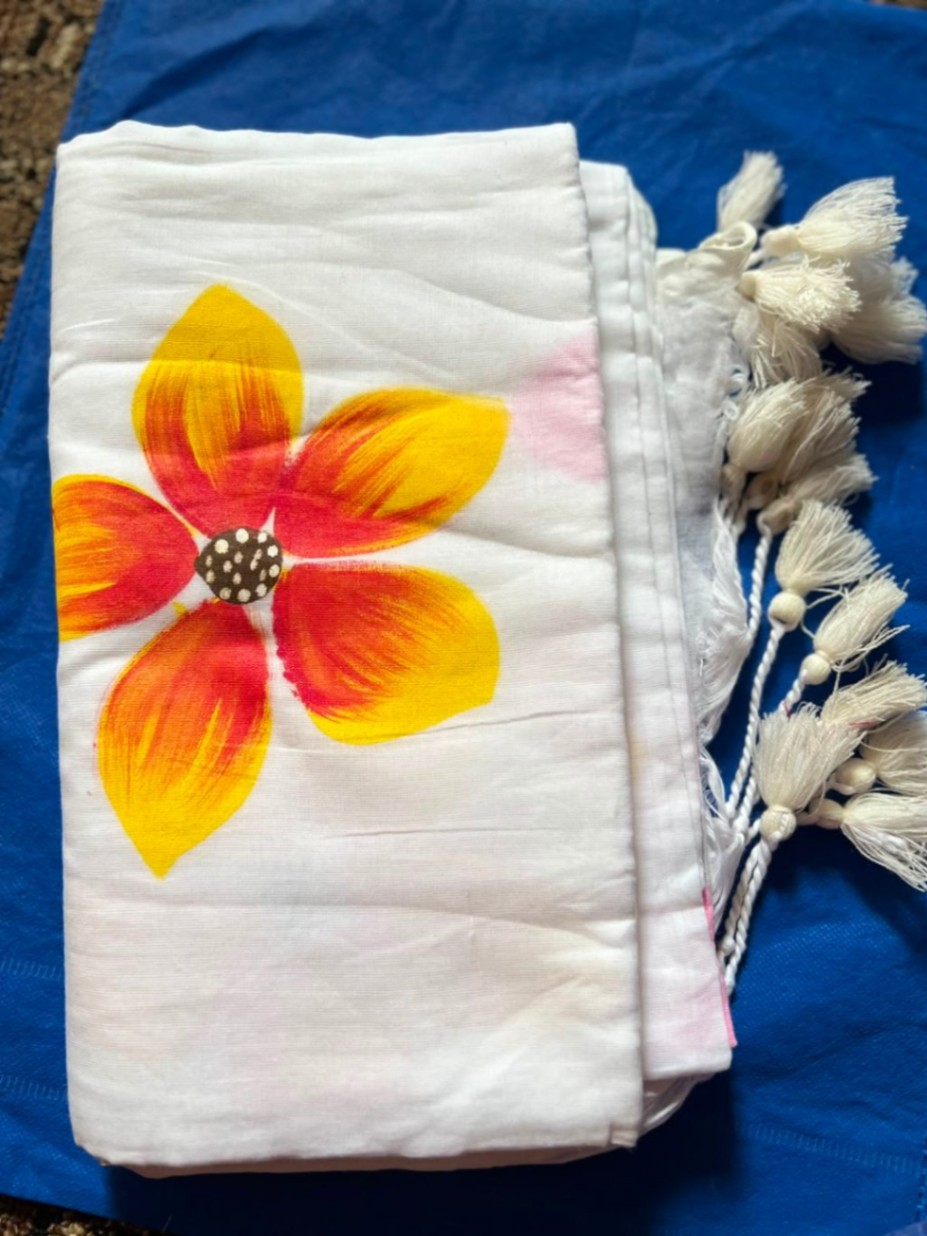 Mul Cotton Hand Painted Sari view 4