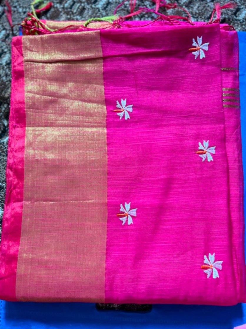 Khadi Cotton Parijat Embroidery Sari with Blouse view 2