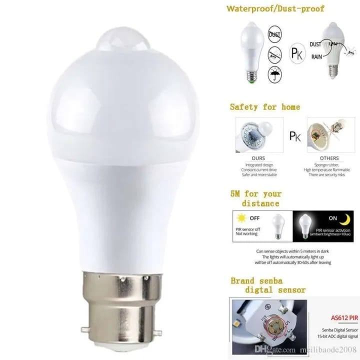 7 Watt Pir Motion And Daylight Sensor LED Bulb- B22 Whiite view 4