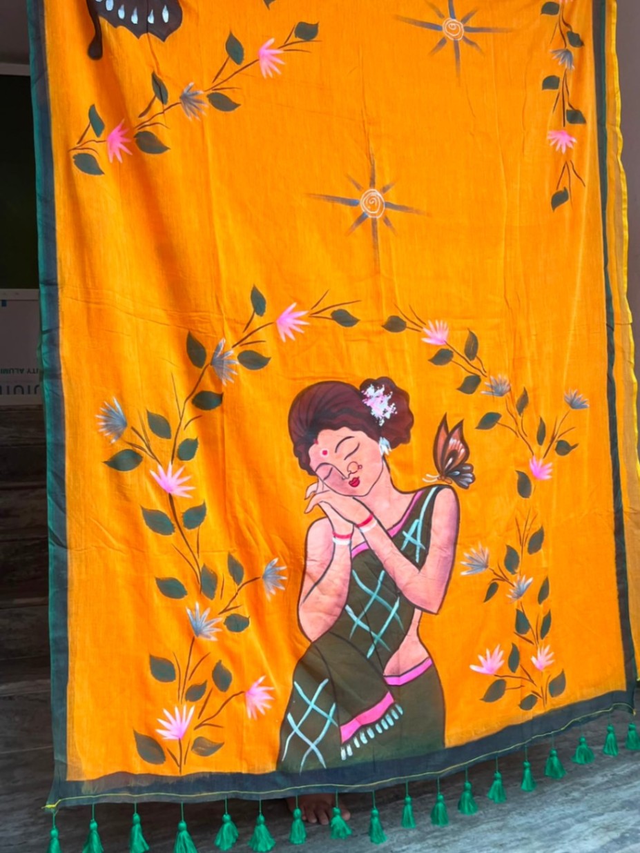 Mul Cotton Shakuntala Hand Painted Sari with Blouse view 3