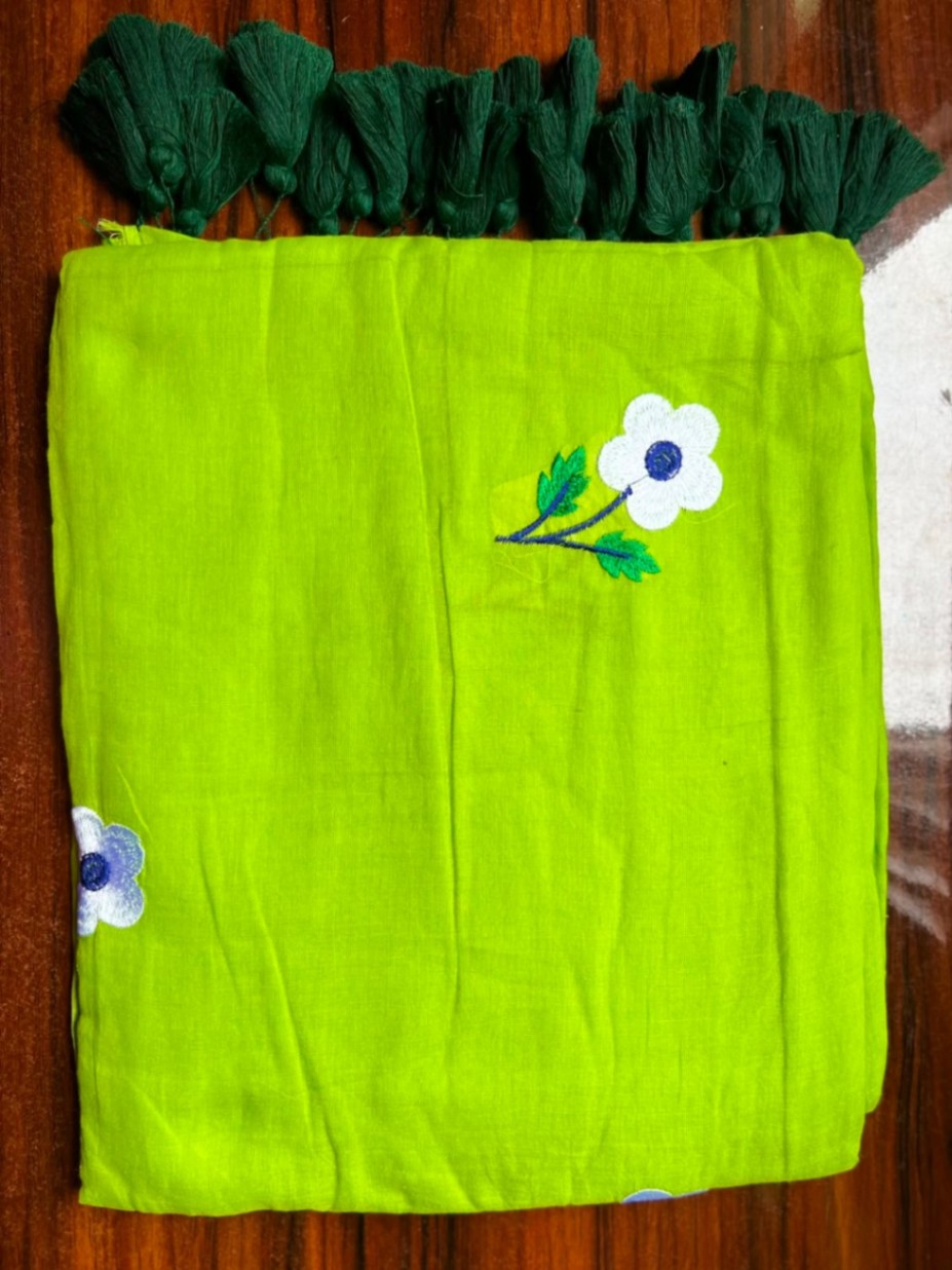 Mul Cotton Flower Embroidery Saree for Women