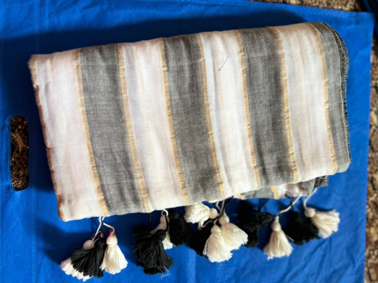 Mul Cotton Rainbow Zari Sequence Sari with Blouse view 3