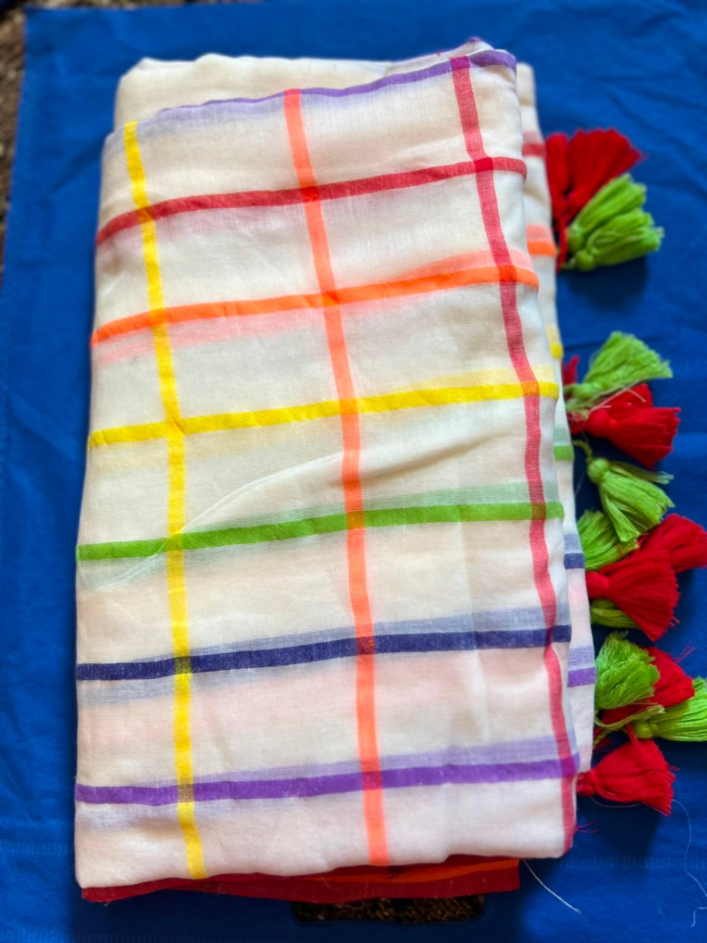 Mul Cotton Rainbow Check Sari with Blouse view 3