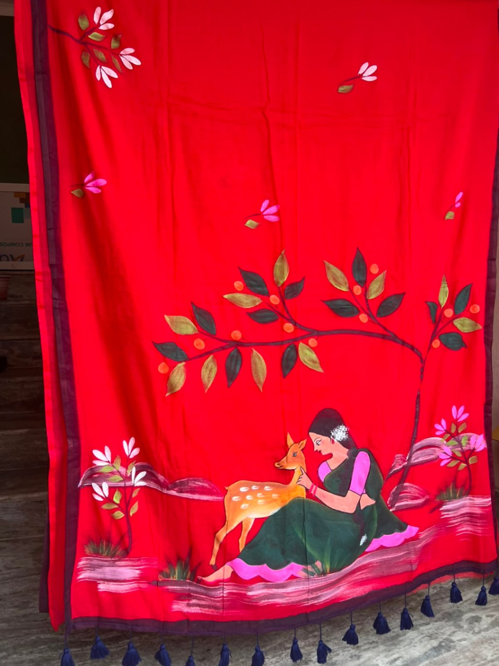 Mul Cotton Shakuntala Hand Painted Sari with Blouse view 5