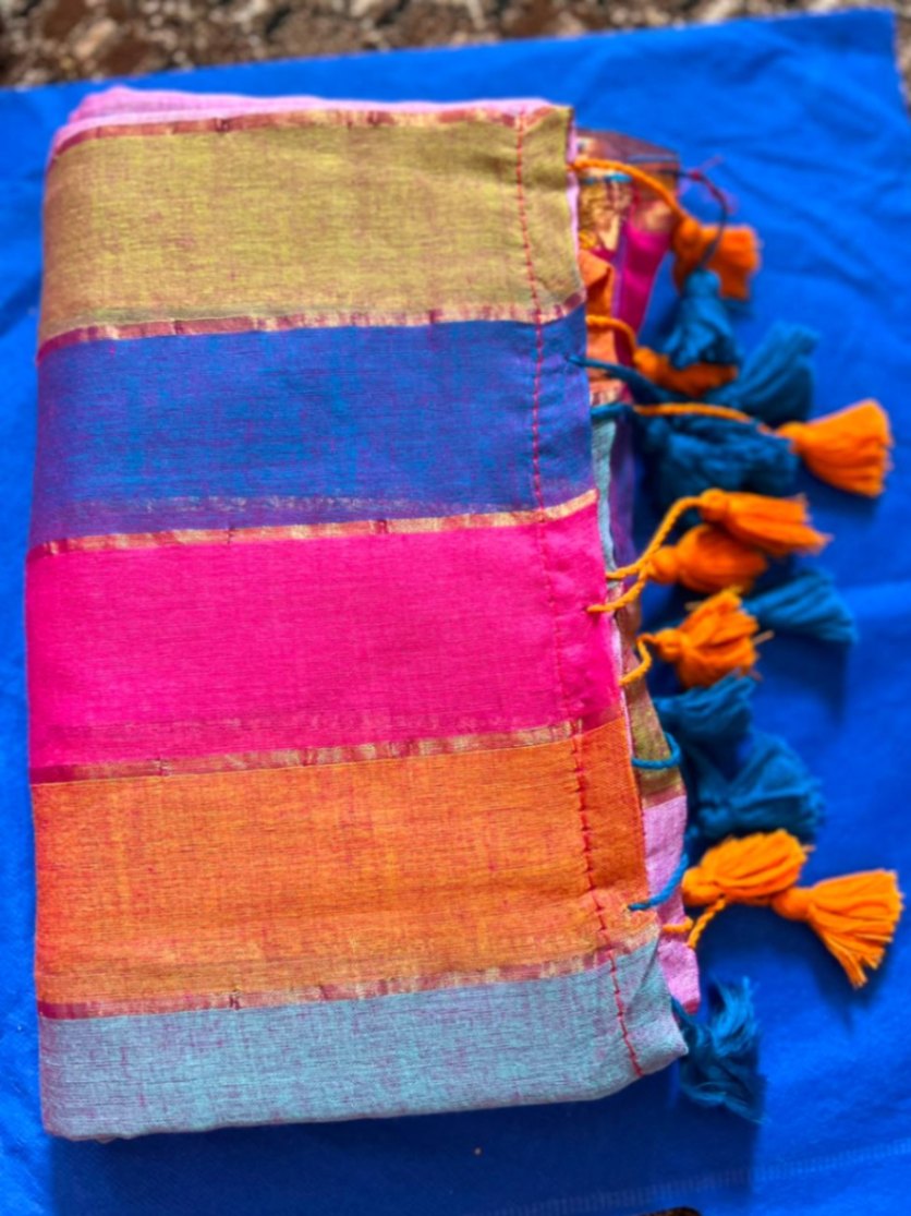 Mul Cotton Rainbow Sari with Blouse view 3