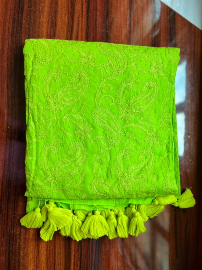Mul Cotton Chikankari Embroidery Sari with Blouse view 1