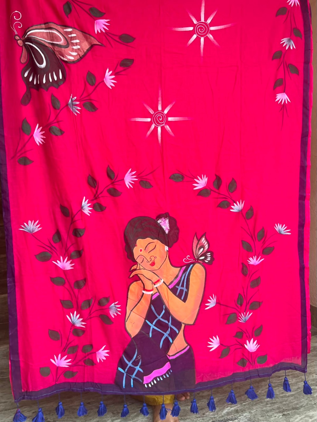 Mul Cotton Shakuntala Hand Painted Sari with Blouse view 2