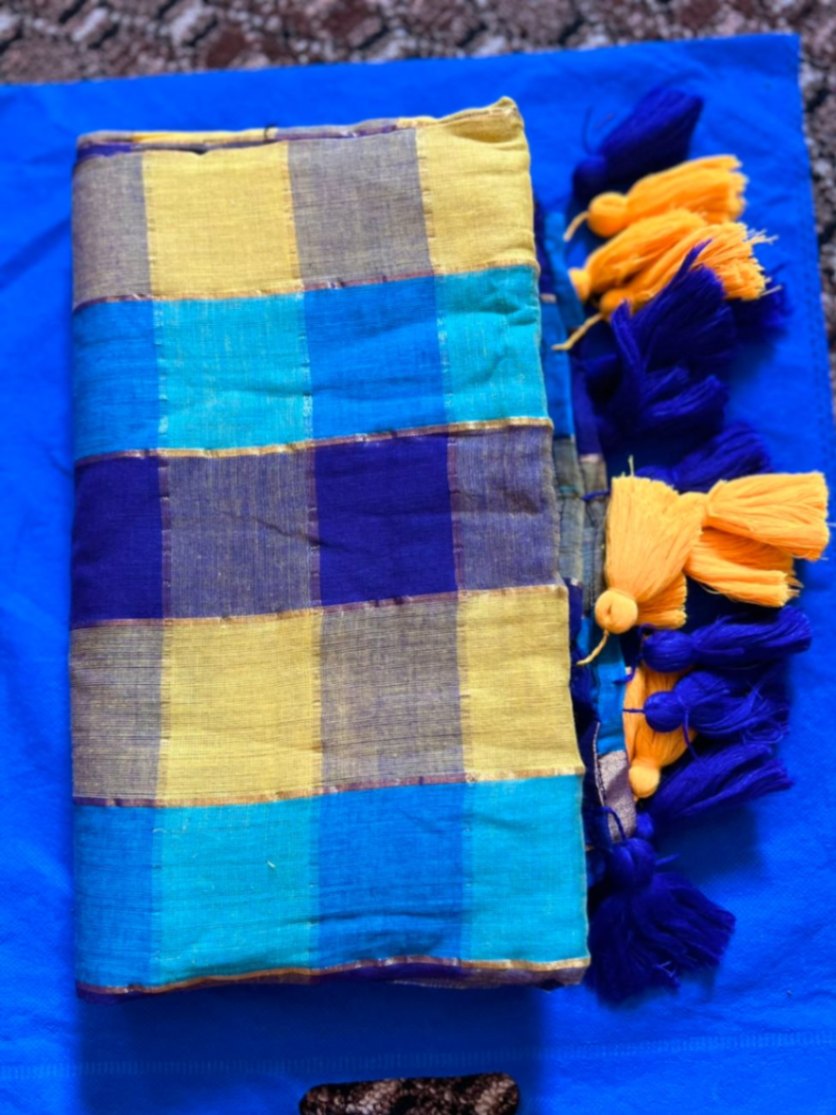 Mul Cotton Rainbow Check Sari with Blouse view 1