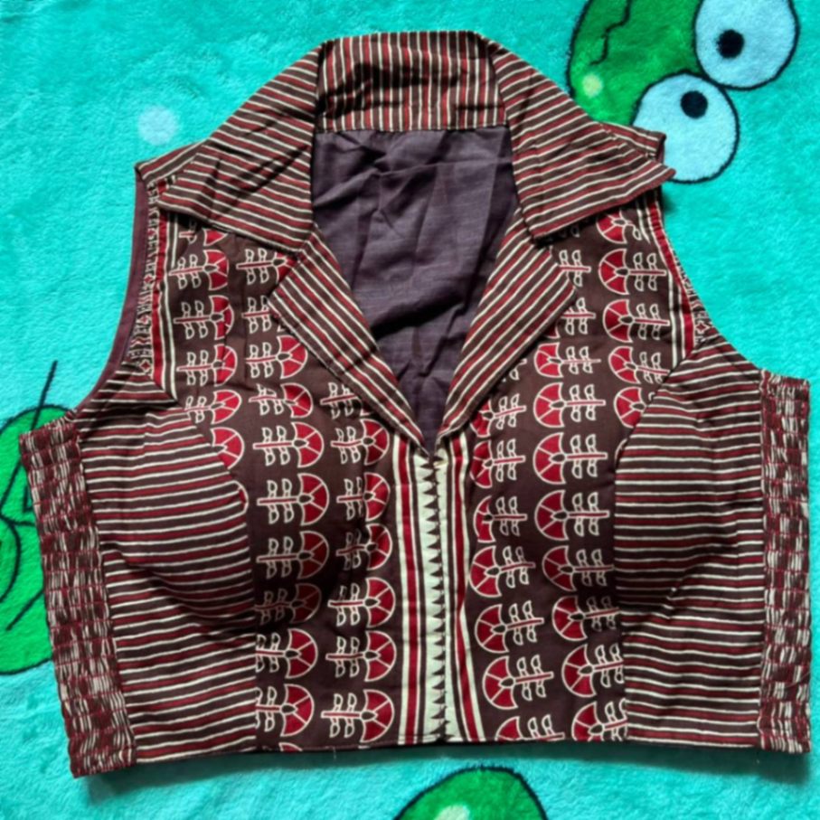 Coat Style Ajrakh Print Cotton Blouse view 5