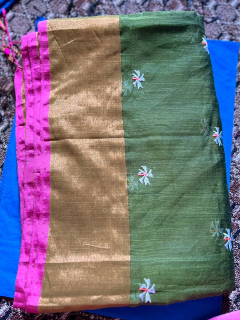 Khadi Cotton Parijat Embroidery Sari with Blouse view 1