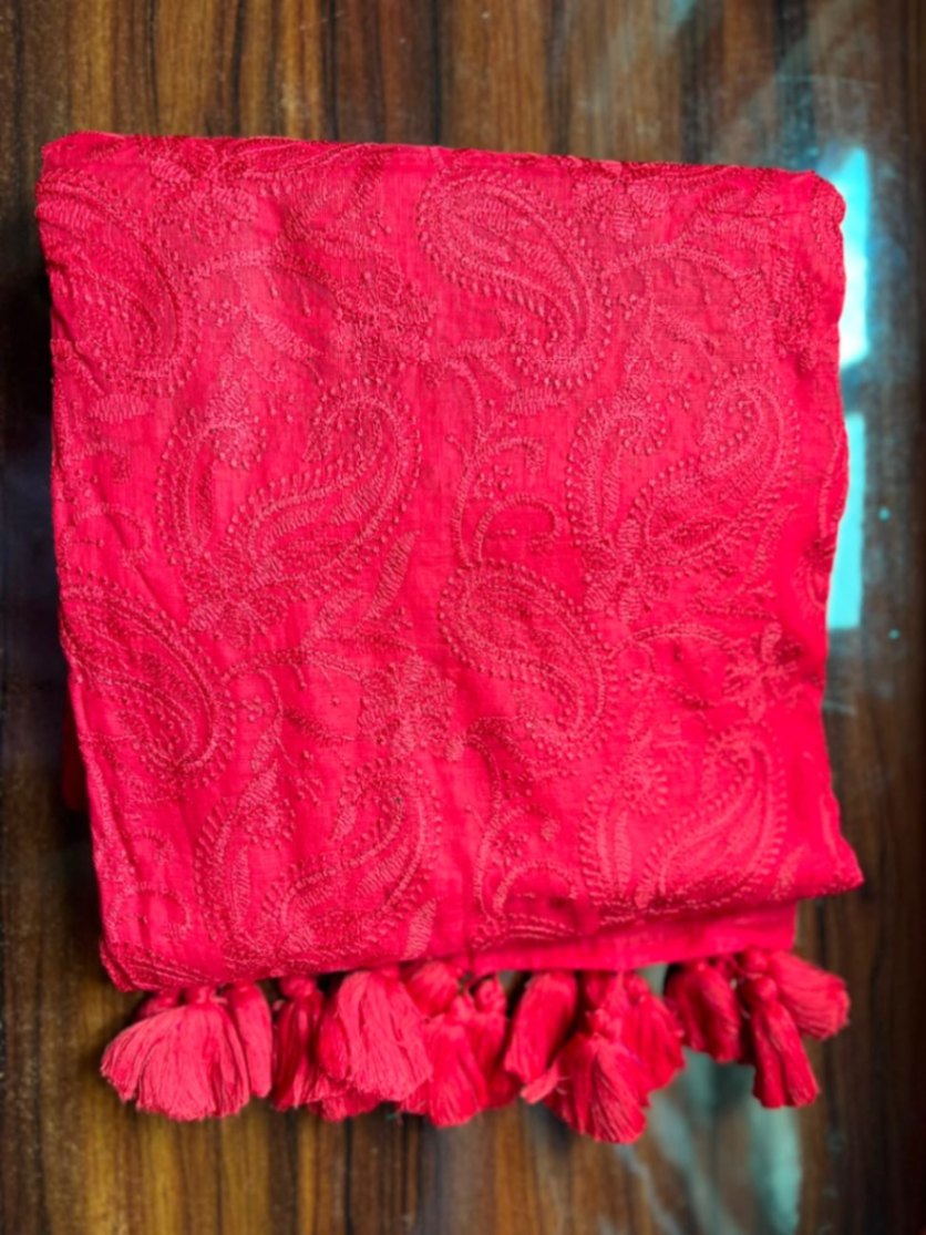 Mul Cotton Chikankari Embroidery Sari with Blouse view 7