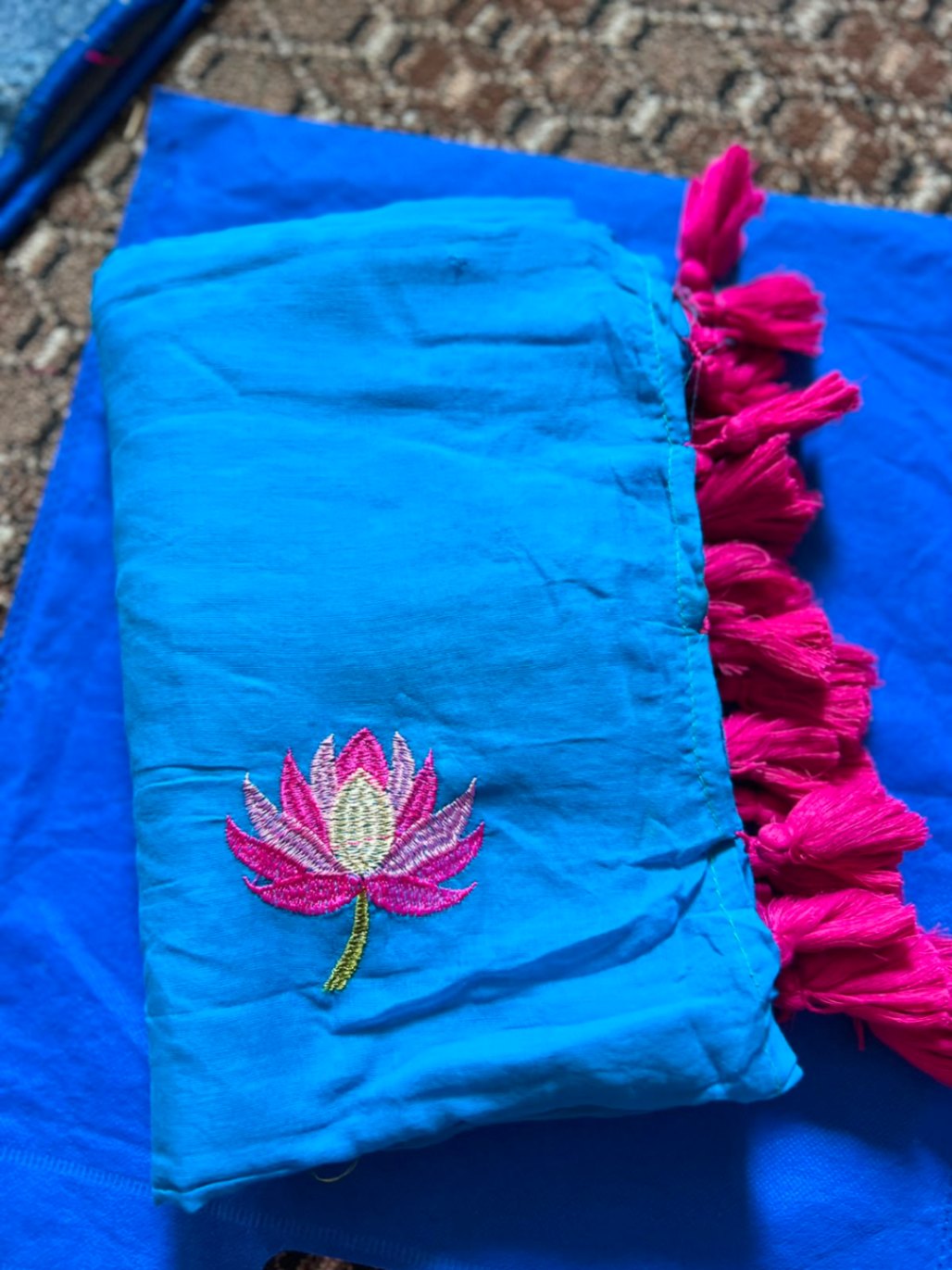 Mul Cotton Lotus Embroidery Sari with Blouse view 2